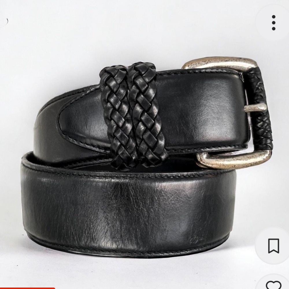 Vintage Black Leather Woven Wide Belt